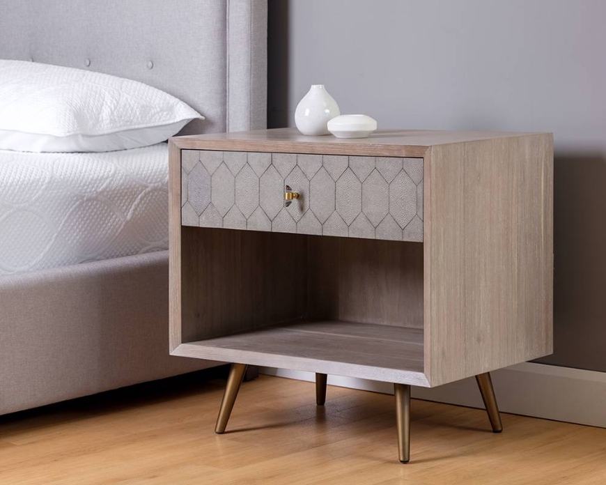Picture of ANISTON NIGHTSTAND - WHITE CERUSE - TAUPE SHAGREEN